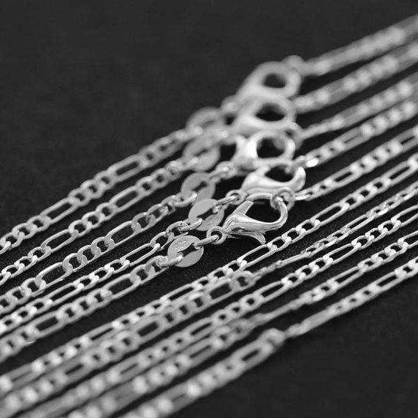 

10pcs/lot wholesale silver necklace chain,2mm 925 jewelry silver plated figaro chain necklace 16"-24",pick length