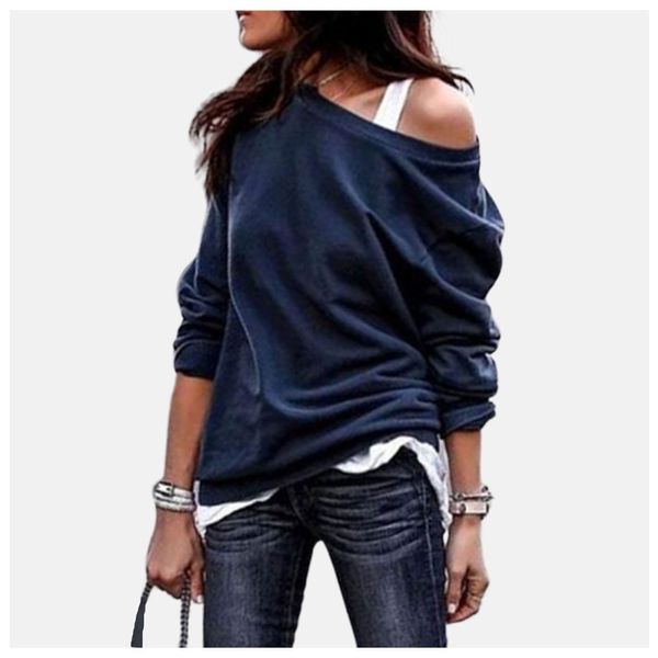 

one shoulder sweatshirts navy blue hoodie poleron mujer 2019 harajuku loose women ulzzang long sleeve plain black hoodie solid