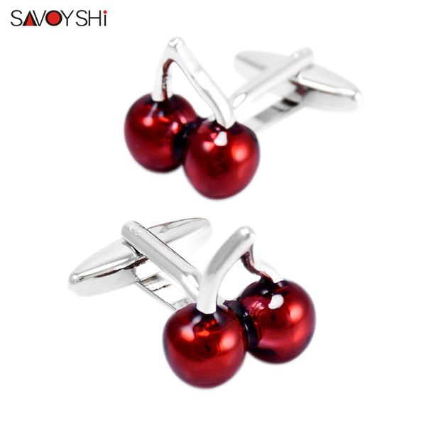 

savoyshi fashion mens shirt cufflinks red enamel cherry cuff link brand wedding groom gift jewelry custom name, Silver;golden