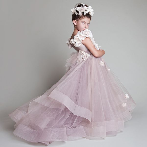 

lavender 2019 flower girl dresses for weddings ball gown cap sleeves tulle baby long first communion dresses for little girls, Red;yellow