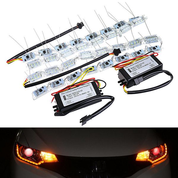 

2pcs car flexible crystal led drl daytime running strip light with turn signal flow streering styling white/amber lamps