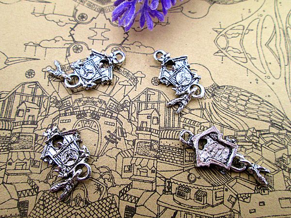 

60pcs vintage silver cuckoo clock charms steampunk nf birds house - cuckoo clock 26mmx12mmx4mm, Bronze;silver