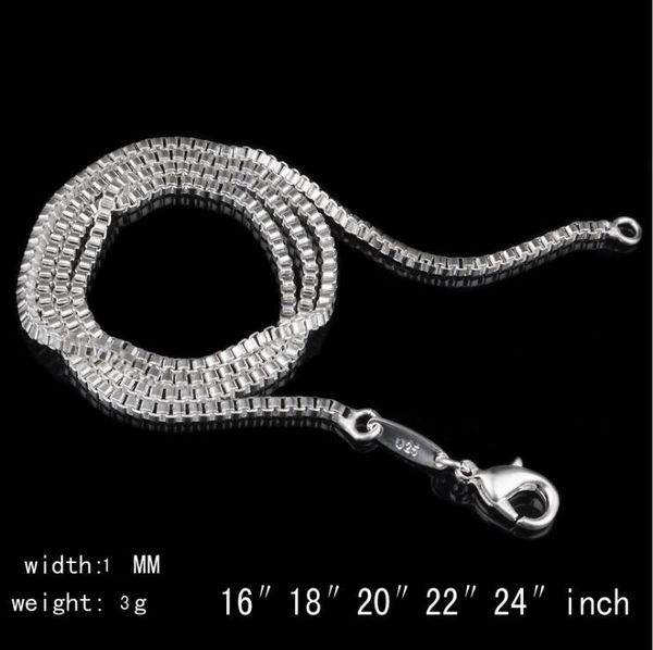 

925 sterling silver plated 1mm box chain for women size 16 to 24inch dc07 new 925 silver plate lobster clasps smooth chains necklaces