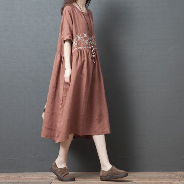

8797# vintage thin cotton linen maternity long dress summer plus size loose clothes for pregnant women pregnancy casual clothing, White