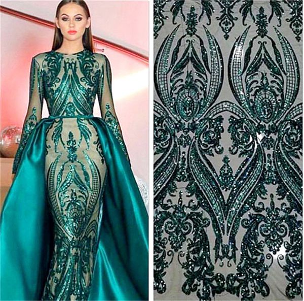 

Elegant Muslim Green Long Sleeve Evening Dresses 2018 With Detachable Train Sequin Bling Moroccan Kaftan Formal Party Gown