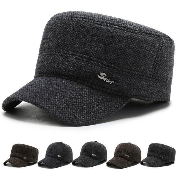 

men's designer velvet cap fashionable all-match flat winter outdoor cold-proof warm ear protection cotton hat, Blue;gray