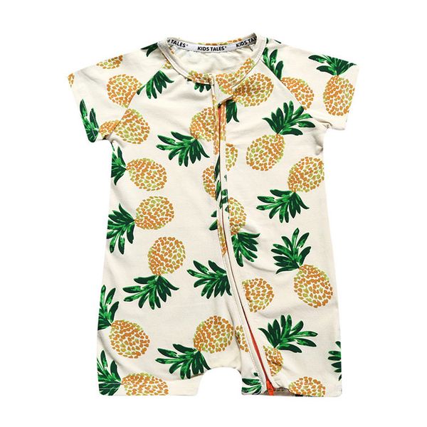 

summer baby boy romper short sleeve pineapple pajamas cartoon zipper romper, Blue