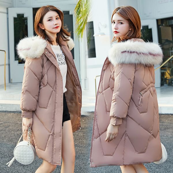 

wholesale fashion women's casual loose long hooded parker down cotton warm jacket size m-3xl, Black