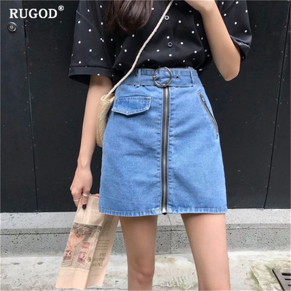 

rugod new denim skirt high waist slim skirts womens zipper casual korean version jupe femme, Black