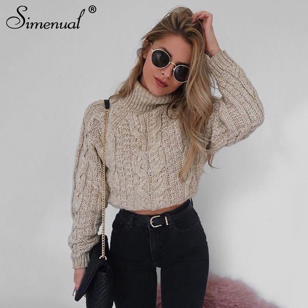 

simenual twist turtlenecks sweaters for women fashion slim cropped jumpers kntwear autumn fashion solid pullover female basic, White;black