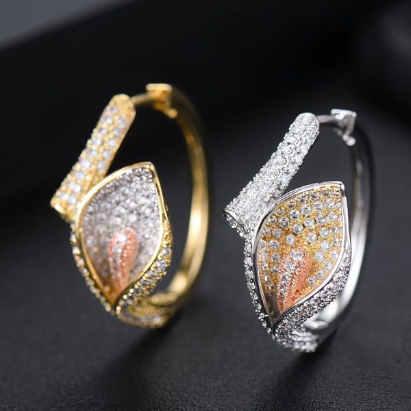 

gorgeous boucle d'oreille femme calla lily flower hoop earrings cubic zirconia brincos fashion jewelry enamel cz, Golden