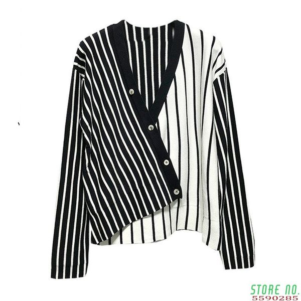 

women's sweaters 2021 fall stripe pullover pullovers women button knitting shirt casual v-neck long sleeve loose thin sweater, White;black