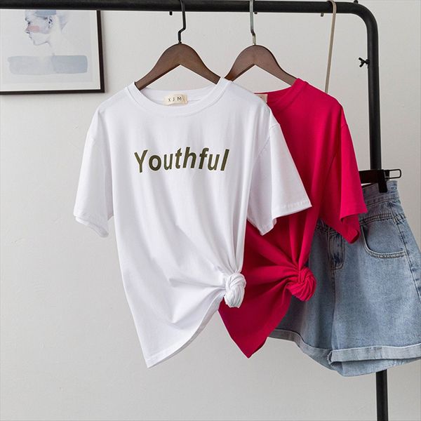 

bizheng] напечатанная письмом с короткими рукавами футболки женщин 2020 свободные вскользь топ 3583 [bizheng] напечатанная письмом с коротк, White