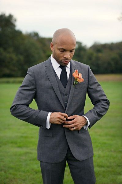 

brand new dark grey groom tuxedos notch lapel groomsmen wedding dress excellent man jacket blazer 3 piece suit(jacket+pants+vest+tie) 1652, Black;gray