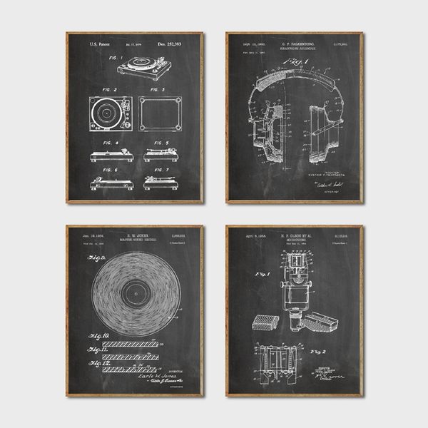 

dj equipment patent wall art prints and posters dj headphones turntable microphone canvas painting pictures modern home decor
