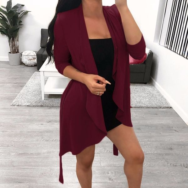 

women autumn cardigan with belted women casual long sleeve loose chiffon blouse female irregular long shirt tee blusa mujer, Black;brown