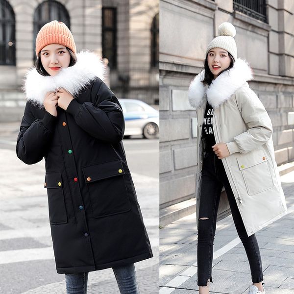 

2019 winter thicken jacket plus size womens parkas women lady's winter long sleeve warm solid large size coat jackets by213, Black