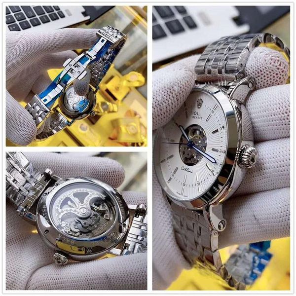 

роскошные часы 41mm полный нержавеющая сталь ремешок автоматические золотые часы светящиеся высокое качество наручные часы сапфировое orolog, Slivery;brown