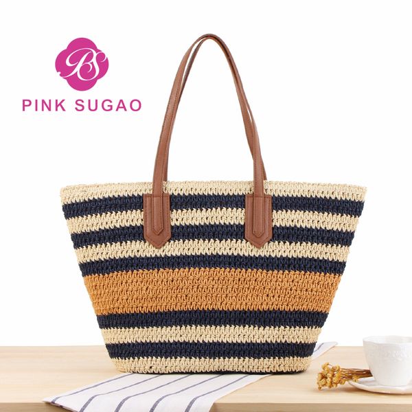 

pink sugao designer handbags designer luxury handbags purses straw handbag 2019 brand fashion luxury designer bags stripes bags beach bag