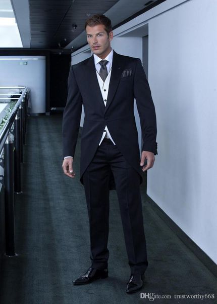 

popular one button groomsmen peak lapel groom tuxedos men suits wedding/prom man blazer ( jacket+pants+vest+tie) 601, Black;gray