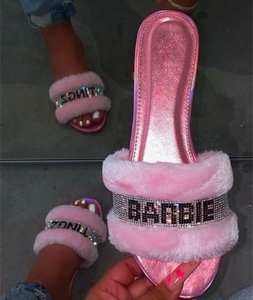 

new women warm bling rhinestone cotton sandals flat soled home indoor flip-flops women slippers comfort female fur slides shoes, Black