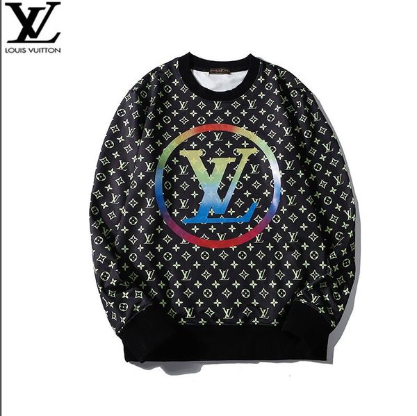 

2019 men's and women's lvwinter new fashion sports sweater print short sleeve embroidered cotton men's sweater -18, Black