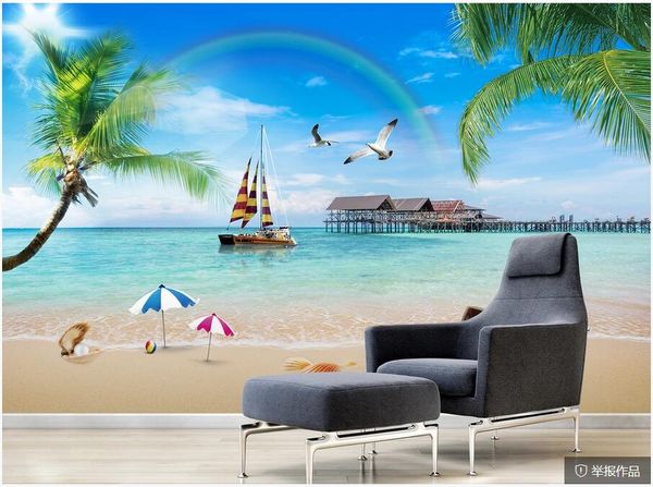 

3d wallpaper custom p sea wooden bridge coconut tree landscape decorative painting home decoration 3d wall murals wallpaper for walls
