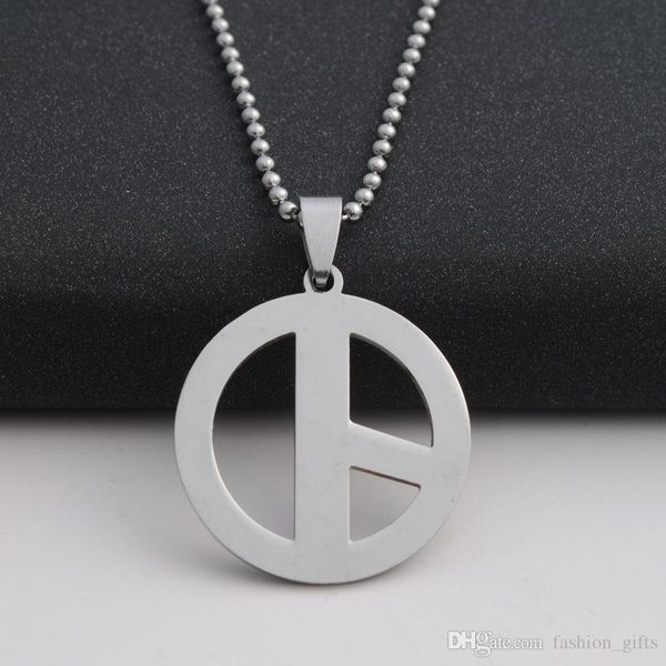 

10pcs stainless steel hollow anti-war logo necklace geometric round peace symbol titanium chain jewelry, Silver