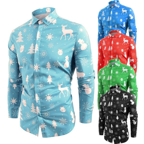 

feitong men christmas shirt casual snowflakes deer printed shirt blouses black red streetwear camisas hombre, White;black