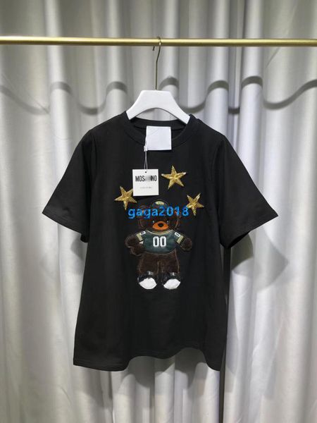 

high end женщины девушки футболка медведь патч звезды бисероплетение мотив круглый вырез с коротким рукавом блузка футболка модный дизайн ро, White