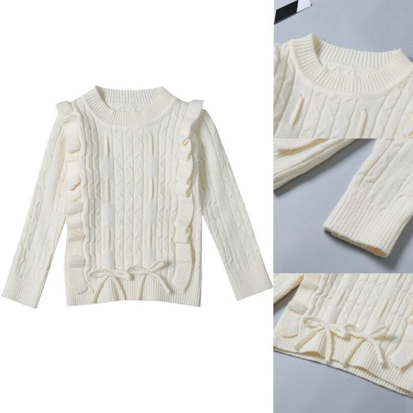 

toddler kids infant baby girl long sleeve sweater knit pullover ruffle bow winter warm grils white sweaters, Blue