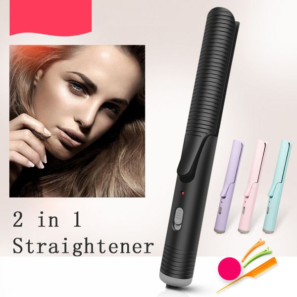 

2 in 1 electric hair curler straightener ceramic mini hair curlers colorful travel hair curling iron portable styling tools