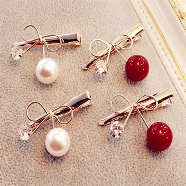Women Hairpin Zircon Cherry Hairpins Bow Mini Duckbill Hair Clips
