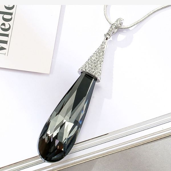 

5pcs /lots fashion crystal water drop pendant necklace choker women sweater long chain jewelry t-91, Silver