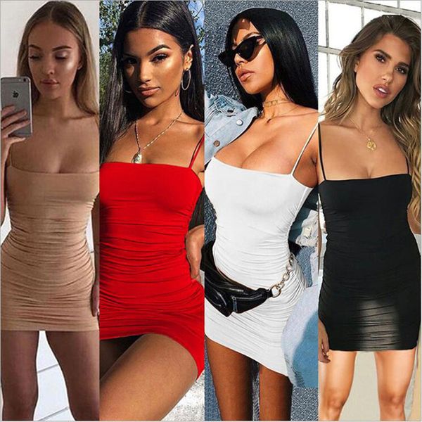 

new style popular european and american spring and summer suspender pleated hip pack nightclub dress, White;black