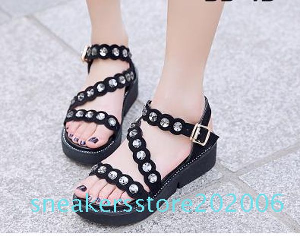 

the diamond thick bottom female sandals new summer peep-toe fashion sandals prevent slippery outside wear female s06, Black