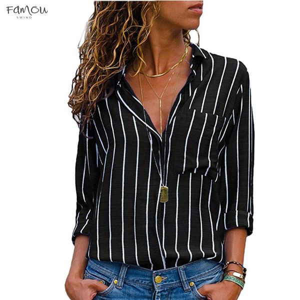 

Black Red Striped Blouse Womens Tops And Blouses Moda Long Sleeves Women Blusas Mujer De Striped Autumn V Neck Blouse Shirt