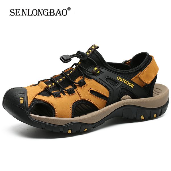 

brand new men summer sandals leather casual shoes man style beach sandals fashion velcro men sandals big size 38-48 y200702, Black