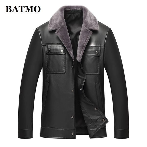 

batmo natural leather jackets men,men's slim real sheepskin jackets ,plus-size l-4xl 19007, Black
