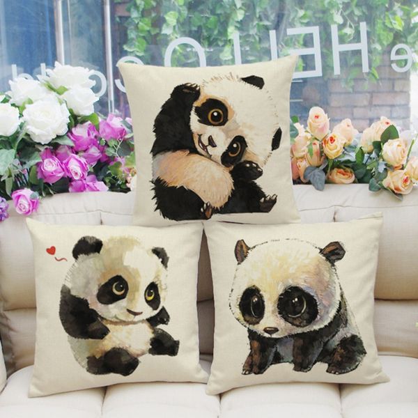 

cushion cute animal panda printed cotton linen home decorative pillow car-styling seat back cushions 45x45cm dropship