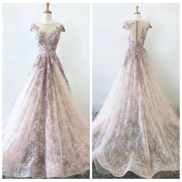 

элегантный scoop втулки крышки шнурка платья выпускного вечера a-line sweep поезд уникальный формальные платья аппликация бисероплетение дев, Black