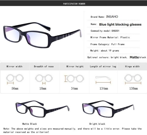 

insaho blue light blocking glasses,anti-blue ray, anti-computer radiation,relieve eye strain,anti-uv,green-film, White;black