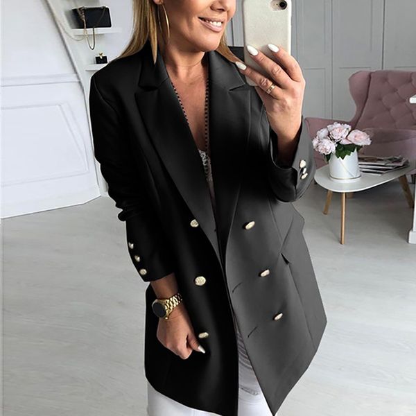 

casual double breasted women blazer jacket notched collar female jackets fashion suits outwear 2019 spring autumn coat#j30, White;black