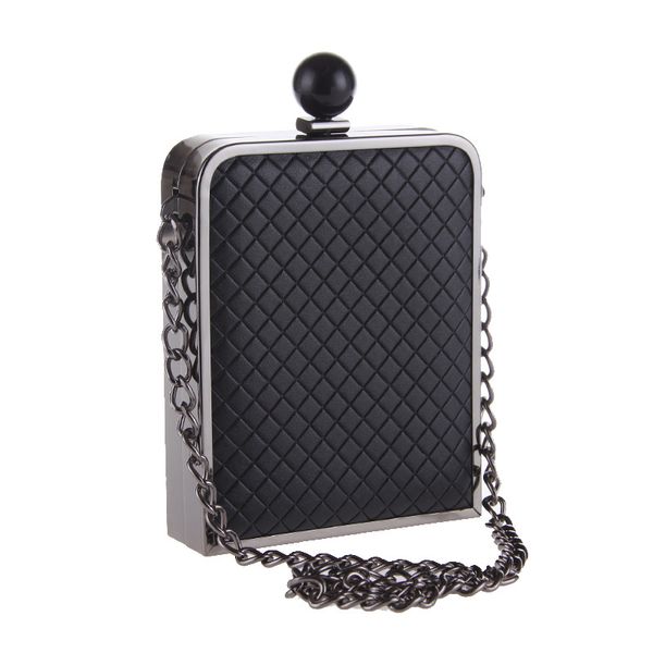 

elegant ladies black pu plaid day clutches phone bag square chain phone makeup shoulder bag street coin leather handbag box
