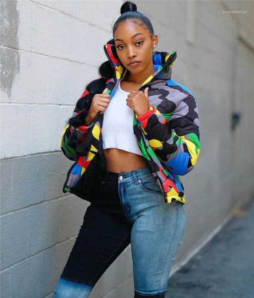 

parkas fashion plus size shorts styles down jacket designer long sleeve winter jacket colorful camouflage womens, Black