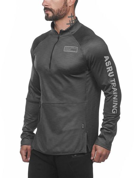

2019 autumn men's running jacket zipper collar sports jackets loose sweatshirts breathable workout fitness gym training jackets, Black;red