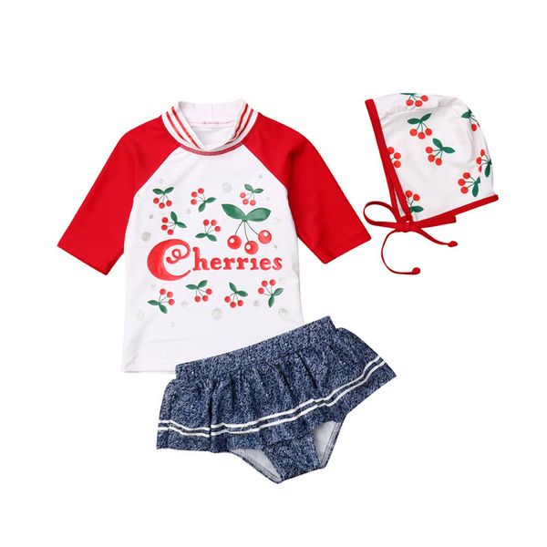 

hirigin 2019 baby girl swimwear toddler kid swimsuit swimming bathing suit costume skirt+cap 3pcs children clothing set