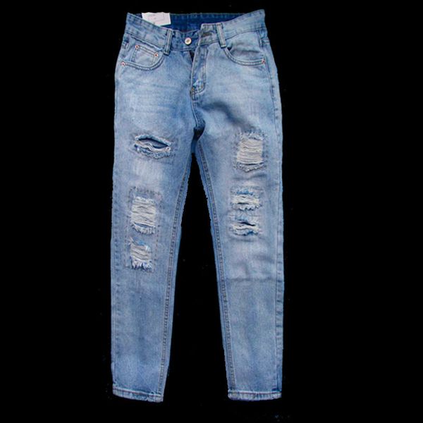 

fashion europe and america women's jeans womens hole ripped jeans trousers casual lady denim pants womens blue