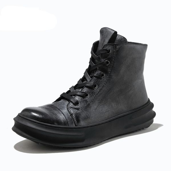 

ll grain leather thick heel martin winter snow boots man heighten shoes, Black