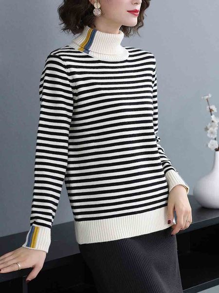 

2019 осенью и зимой новый полосатый свитер женщин короткий толстый толстый рыхлый пуловеры моды черный и белый свитер базы, Black